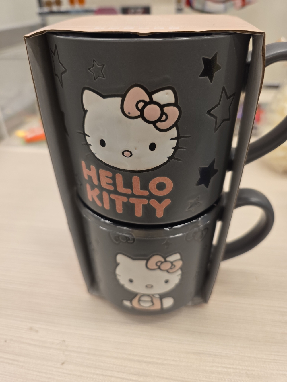 Price Dropped Hello Kitty Dark Gray  Mug Set with Pink Accents